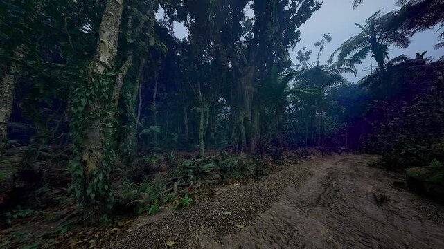 Knot of giant roots and shaded clearing, textured bark and scattered detritus set moody scene for mythic storytelling or contemplative nature shots.