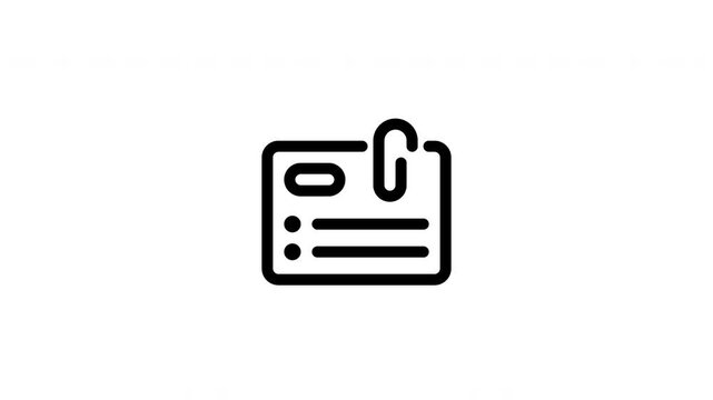 Paperclip with note outline icon looping animation, attached memo symbol motion graphic for office, reminder and presentation design use case