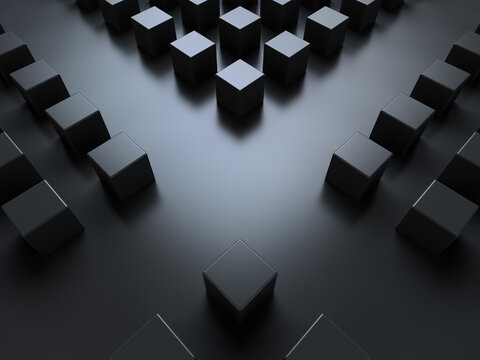 Abstract Black Cubes Forming Geometric Grid with Copy Space, 3D Rendering