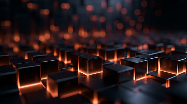 Futuristic Glowing Cubes Background with Orange Neon Light