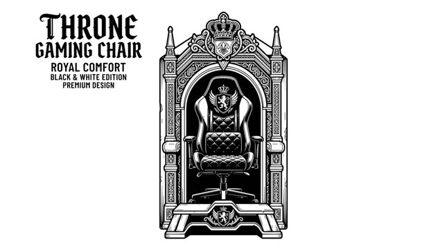Throne Gaming Chair Royal Comfort Black and White Edition Premium Design.