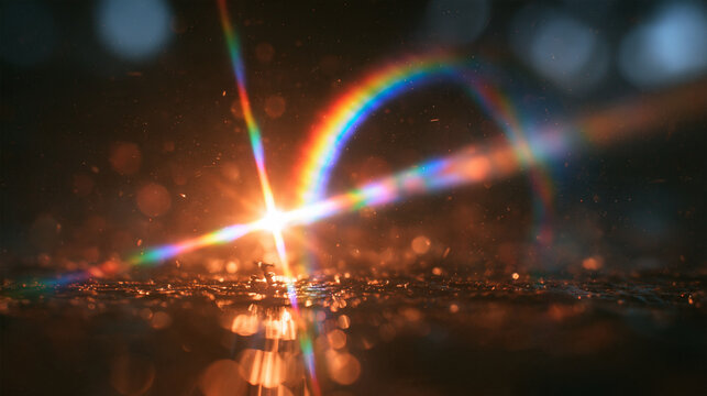Rainbow Lens Flare with Bokeh and Prismatic Light Beam