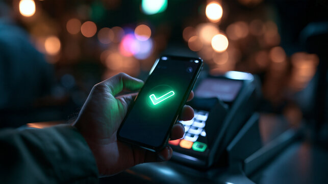 Customer Making Contactless Mobile Payment With Smartphone at POS Terminal