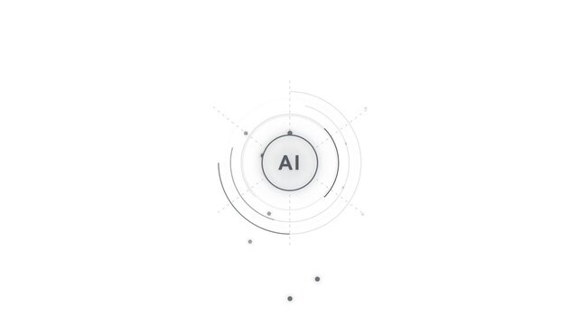 AI Processing Animation with Rotating Circular Pulse, Incoming Data Points and Artificial Intelligence Symbol in Center, Machine Learning and Digital Technology Concept