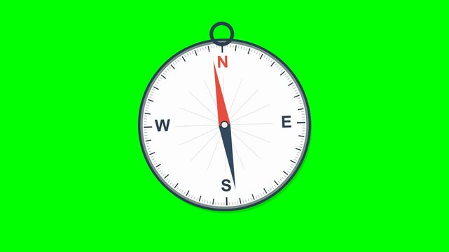 High-fidelity 4K motion graphics animation of a vintage navigational compass featuring a realistic oscillating magnetic needle, isolated on a chroma key green screen background for professional video