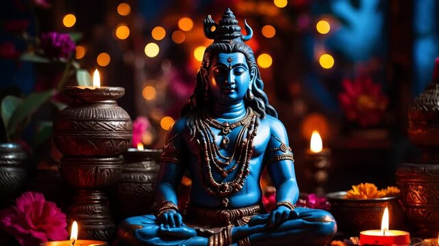 Indian religion god Shiva at traditional India Hindu festival of Diwali festive AI Generative