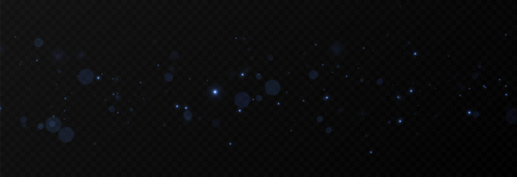 Blue glowing magic dust on a transparent background. Flying light particles PNG. Glowing dust PNG.