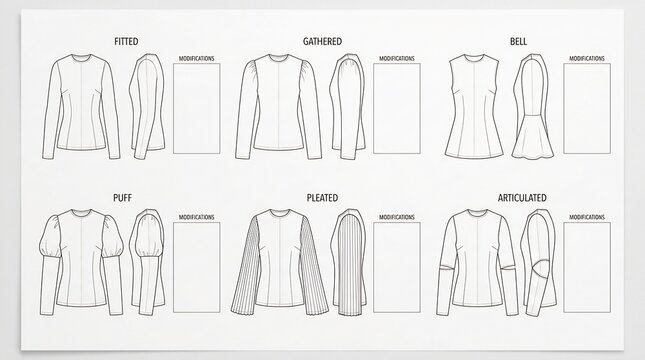 Minimalist Fashion Design Template with Various Sleeve Styles and Modification Workspace