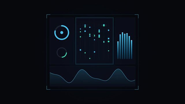 Futuristic data visualization dashboard displaying trends patterns and metrics with