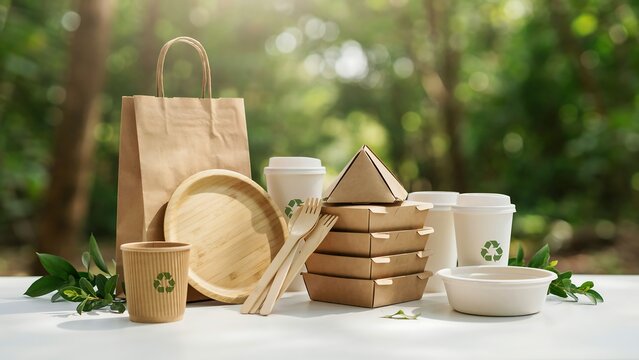 Eco friendly paper packaging and containers in nature