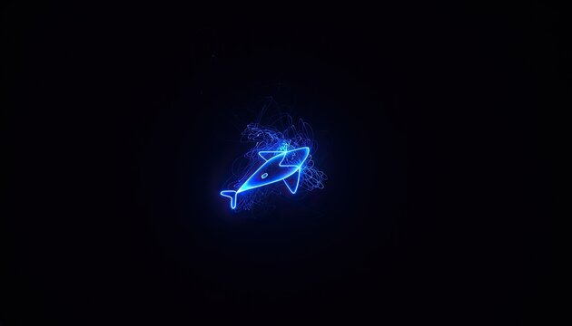 A neon blue shark outline glows in the dark.