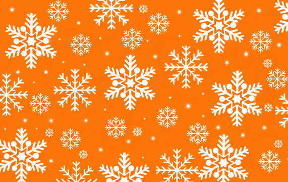 White snowflake pattern with an orange background for winter and Christmas designs