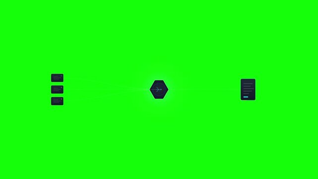 Data processing and information flow animation on green screen background, for tech and, business projects