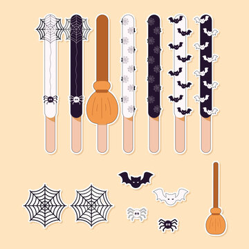 Cute Halloween Pepero Sticks with Spider Webs Bats and Witch Brooms