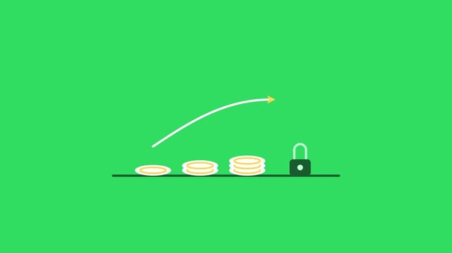 Animated financial growth and savings concept with rising coin stacks and upward arrow growth chart money savings