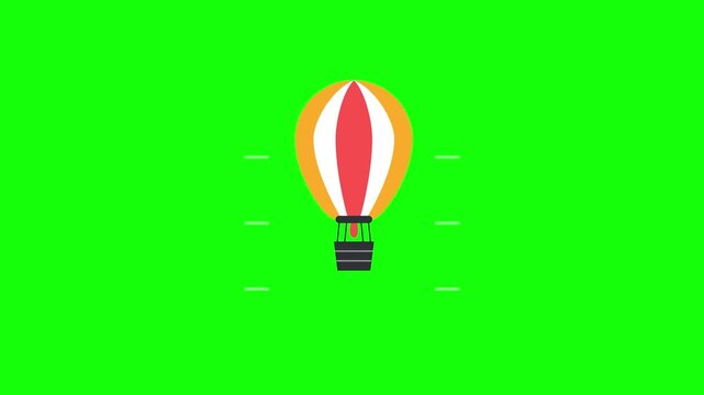 Colorful hot air balloon flying animation on green screen chroma key background, for travel projects floating