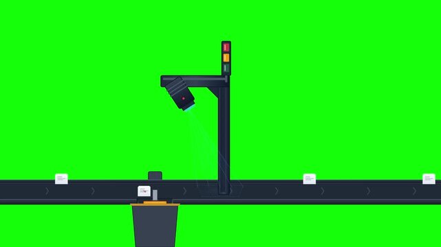 Automated control conveyor belt scanning and rejecting defective animation on green screen automated inspection