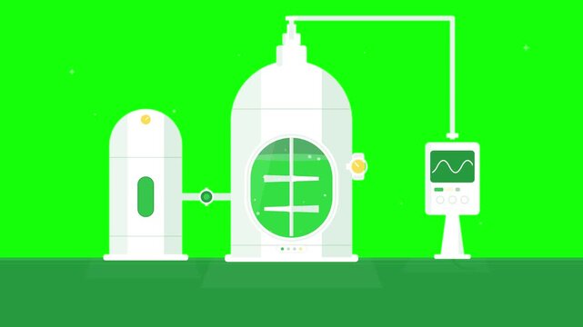 Industrial bioreactor tank mixing chemical fluid animation with monitoring control system industrial tank