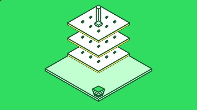 Isometric data layer animation: 3d architecture grid multi-tier structure motion data layers grid system