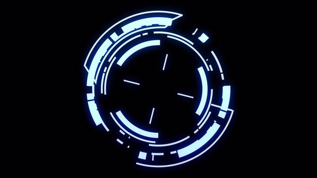 Futuristic hud 4k video circle aim, blue cyber crosshair frame. Alpha channel stock tech target