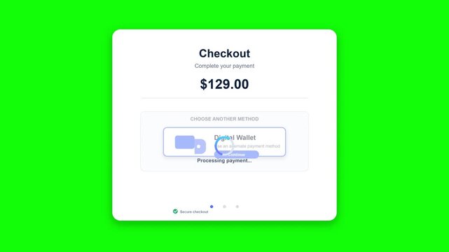Digital checkout interface motion graphics template showing payment failure and alternative wallet methods video clip
