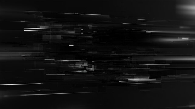 黒と白の光線が走るグリッチ風デジタル抽象背景