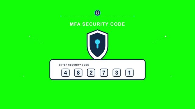 Multi factor authentication security code entry animation with digital shield protecting confidential user data video clip