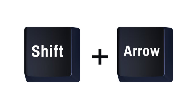 3D keyboard shortcut Shift Arrow key combination isolated on transparent background for text navigation cursor movement editing and computer productivity