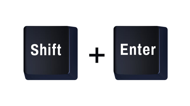 3D keyboard shortcut Shift Enter key combination isolated on transparent background for text editing line breaks computer input and productivity