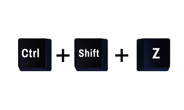 3D keyboard shortcut Ctrl Shift Z keys isolated on transparent background for redo actions, editing recovery, workflow management and productivity