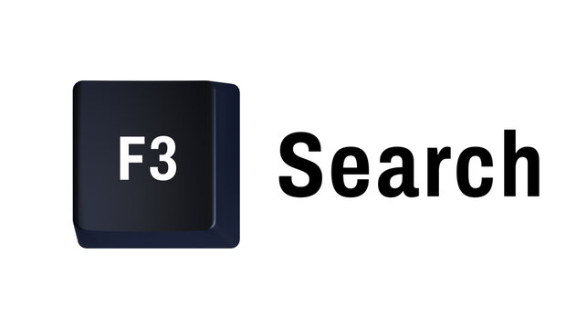 3D F3 Keyboard Key with Search Text Isolated on Transparent Background &ndash; Computer Search and Find Command Concept