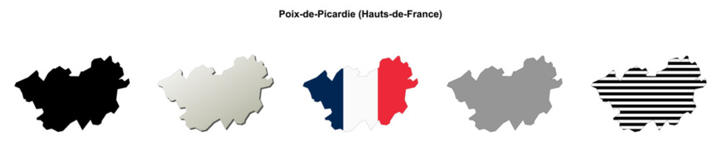 Fototapeta premium Poix-de-Picardie (Hauts-de-France) blank outline map set