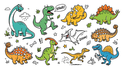 Cute Cartoon Dinosaurs Collection Isolated Transparent Background © ardian