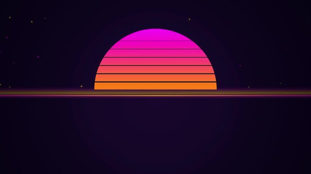Retro 80s Striped Sunset Sun Above Neon Horizon Minimal Loop