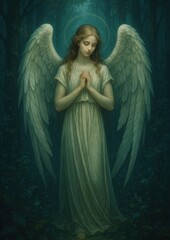 Obraz premium Ethereal angelic figure in forest