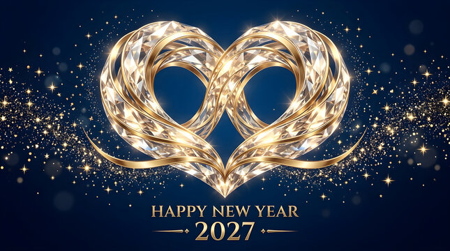 Celebrating the arrival of 2027 with a radiant golden heart symbolizing love hope and the promise of a