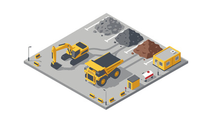 Clean Isometric of Construction Excavator Dump Truck and Mining Equipment at Active Site with high quality professional line art symbols for modern creative design and digital branding projects © Keisyah