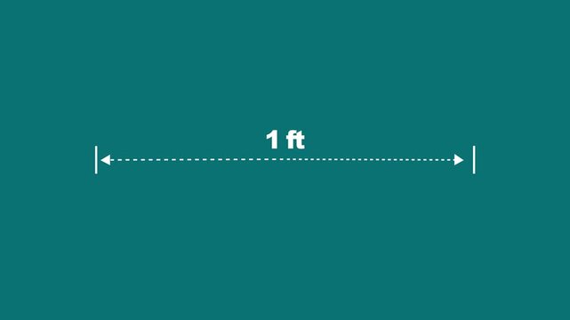 Animated 1 foot measurement with dashed line and arrows on teal background, distance length dimension