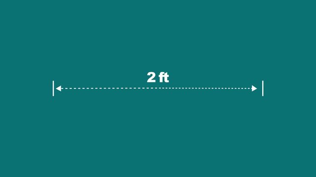 2 foot distance measurement animation with arrows on teal background, 2 feet length