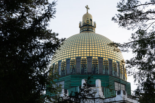 Domed church with gold and green architectural details