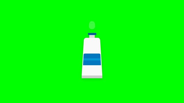 Dental Hygiene Toothpaste Tube Squeezing Motion Graphic with Minty Paste on Green Screen