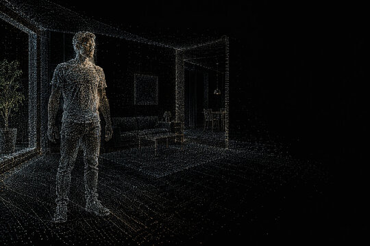 Human Figure Emerging From a Digital Point Cloud
