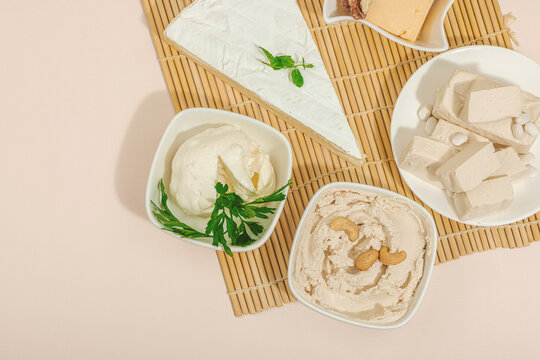 Homemade vegan cashew cheese. Raw healthy sauce in a bowl, lactose free food. Bio organic product