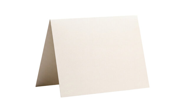 Blank folded greeting card mockup, off-white paper note card, minimal standing place card template for wedding and invitation design isolated PNG with Transparent Background