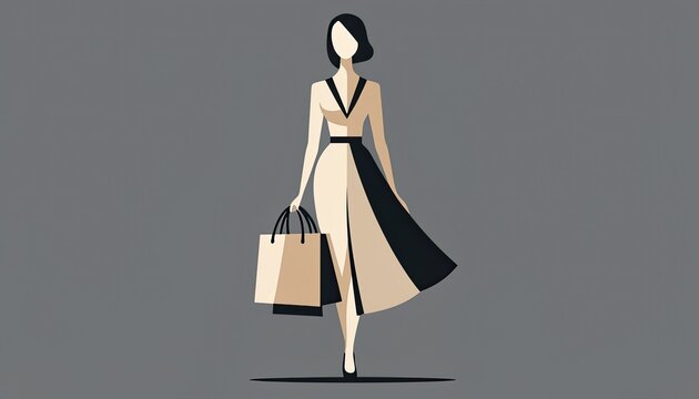 Stylized illustration of a woman holding shopping bags.