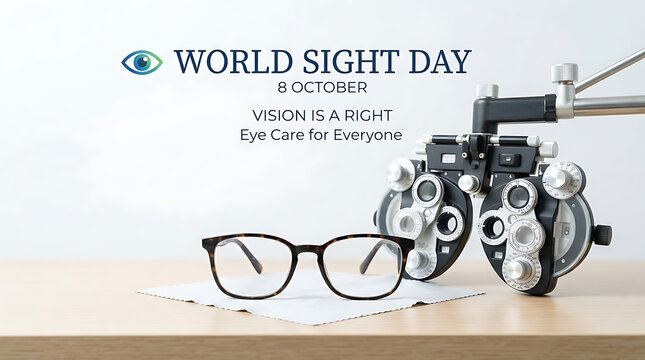 World Sight Day &mdash; 8 October" and the message "VISION IS A RIGHT &mdash; Eye Care for Everyone" overlaid against a plain gray backdrop.