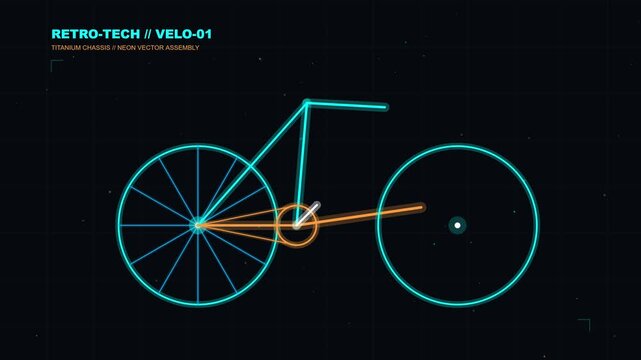 Neon Vector Bicycle Assembly Animation with Glowing Chassis
