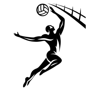 Volleyball player jumping to spike ball