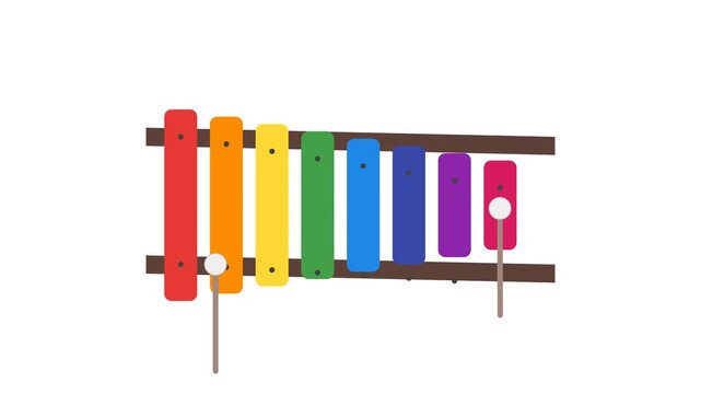 Colorful Rainbow Xylophone Musical Instrument with Rhythmic Mallet Striking Animation