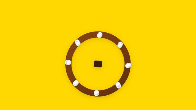 Percussion Musical Instrument Tambourine Flat Icon Animation Shaking with Silver Jingles on Bright Yellow Background